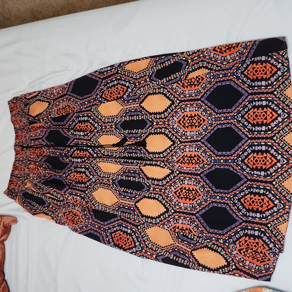 Maeve Geometric Orange and Black Maxi Skirt